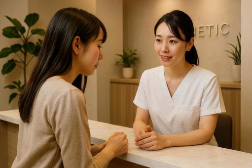 クリニックで相談する女性 クリニックで相談する女性の写真