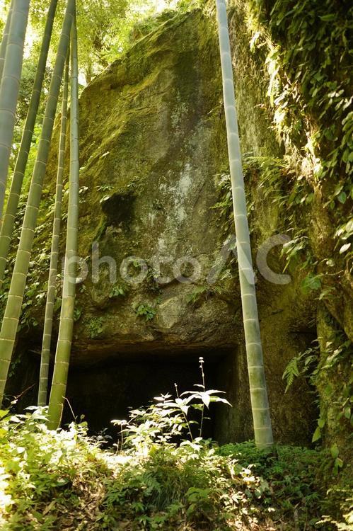 北鎌倉、浄智寺の横穴 横穴,不気味,ホラーの写真素材