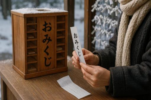 初詣の神社とおみくじ 初詣の神社とおみくじの写真