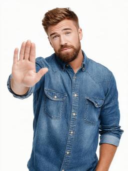拒絶の意を示す男性のポートレート 拒絶の意を示す男性のポートレートの写真