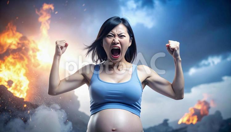 怒り狂う妊婦 妊婦,怒る,女性の写真素材