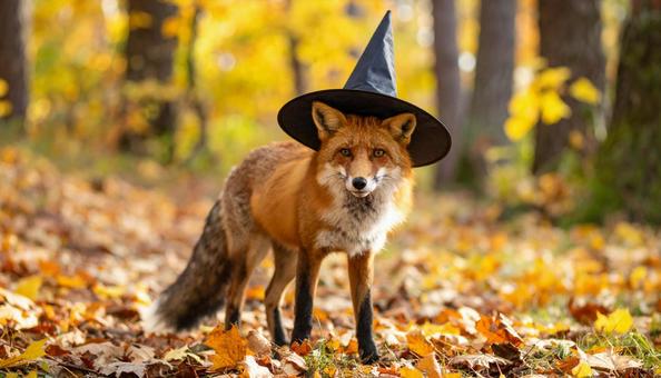 魔女帽のキツネと秋の森 魔女帽のキツネと秋の森の写真