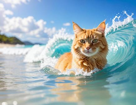海水浴を楽しむねこ 夏 水遊び3 海水浴を楽しむねこ 夏 水遊び3の写真