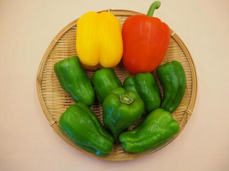 パプリカとピーマンの青椒肉絲（食材） パプリカ,ピーマン,赤パプリカの写真素材