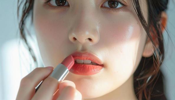口紅をつける女性 口紅をつける女性の写真
