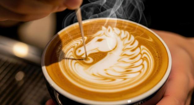 バリスタが描く馬のラテアート バリスタが描く馬のラテアートの写真