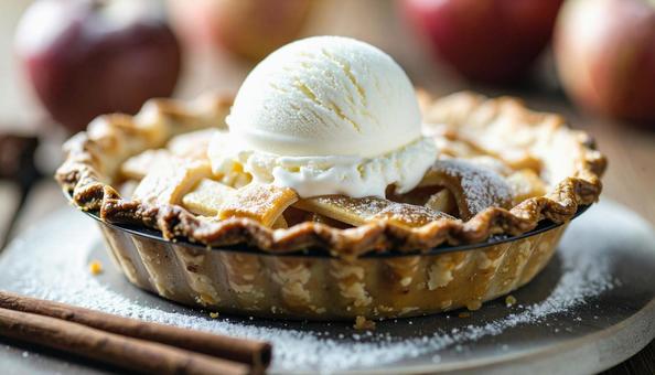 アイスクリーム添えのアップルパイの写真