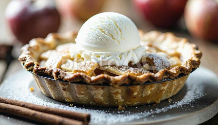 アイスクリーム添えのアップルパイ メニュー,飲食店,アップルパイの写真素材