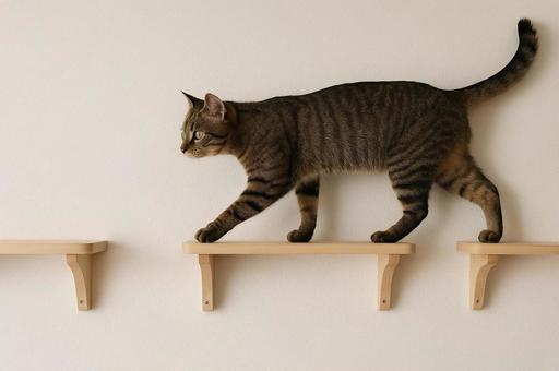 キャットウォークを歩く猫 キャットウォークを歩く猫の写真