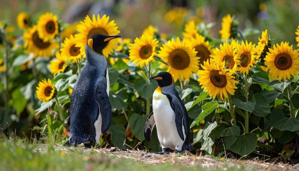 ペンギンとひまわり ペンギンとひまわりの写真