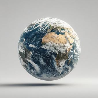 白い背景に浮かぶリアルな地球儀 白い背景に浮かぶリアルな地球儀の写真