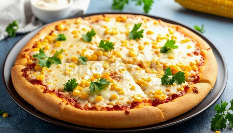 コーンたっぷりの手作りコーンマヨピザ ピザ,マヨネーズ,間食の写真素材