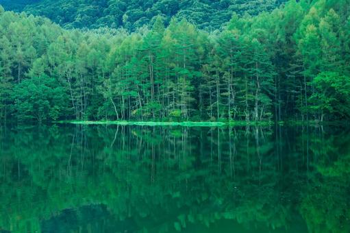 御射鹿池のリフレクション 御射鹿池のリフレクションの写真
