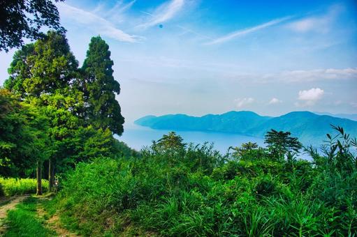 賤ヶ岳 風景 山頂,グリーン,晴れの写真素材