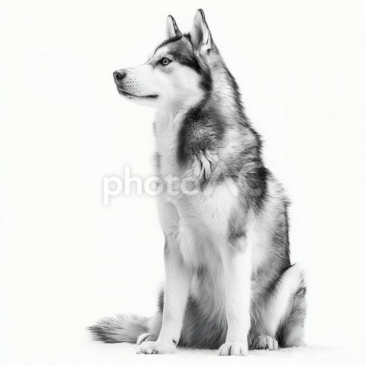 白背景に映えるハスキーの姿 ハスキー,犬,動物の写真素材
