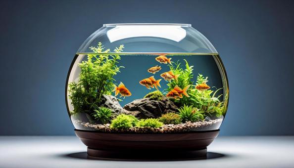 金魚が泳ぎ水草が浮かぶ水槽 金魚が泳ぎ水草が浮かぶ水槽の写真