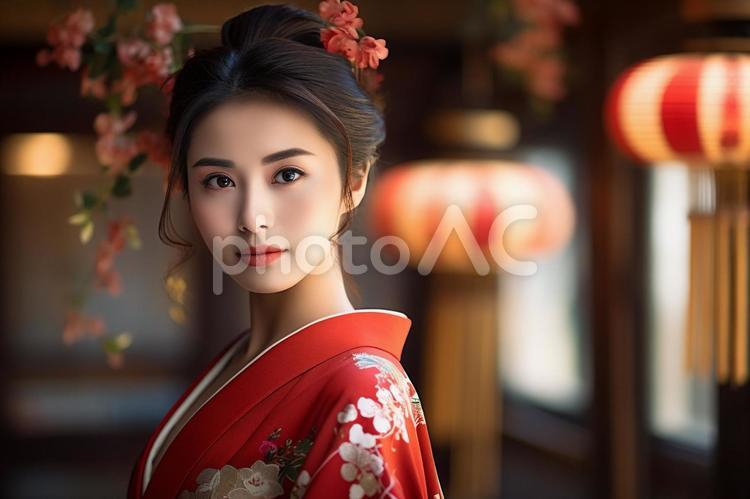 鮮やかな着物を着た女性2 女性,夏,祭りの写真素材
