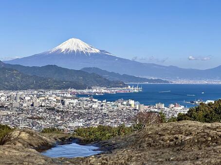 日本平から見る清水港と富士山 富士山,駿河湾,清水港の写真素材