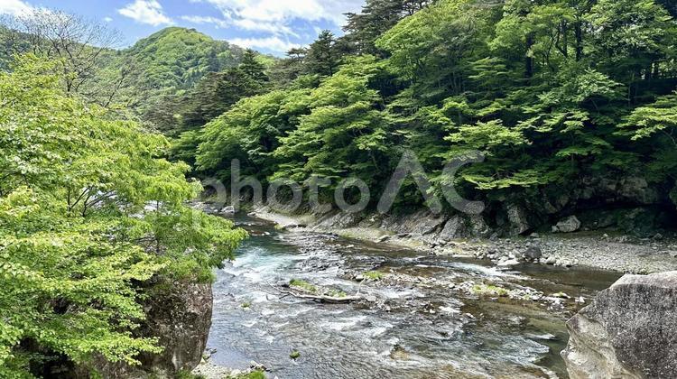 空と河川　日本風景　栃木県　那須塩原市 川,栃木県,那須塩原市の写真素材