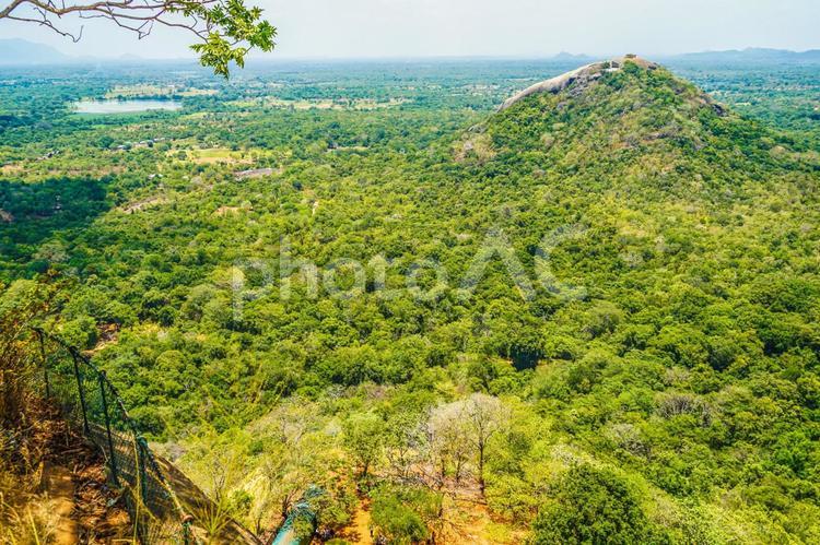 シーギリヤロックの頂上から見える風景 草原,シーギリヤロック,シギリヤロックの写真素材