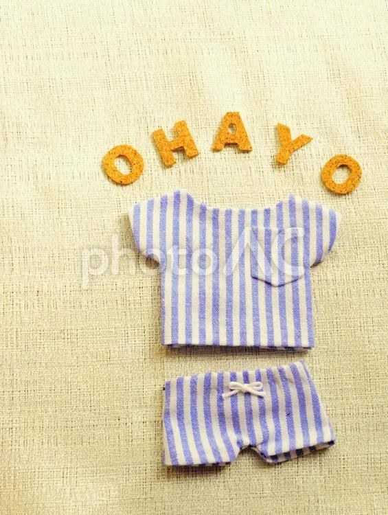 ぬい服　ストライプ　パジャマ　2 パジャマ,ストライプ,夏服の写真素材