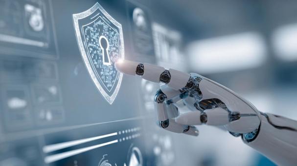 AIが保護する情報:画面に触れるロボット AIが保護する情報:画面に触れるロボットの写真
