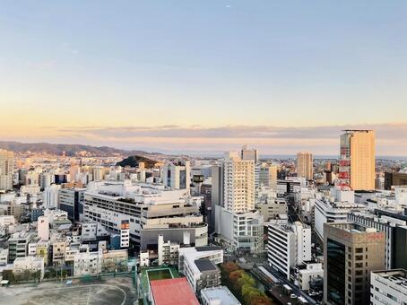 県庁から望む夕方の静岡市中心部 静岡市,鷹匠町,伝馬町の写真素材