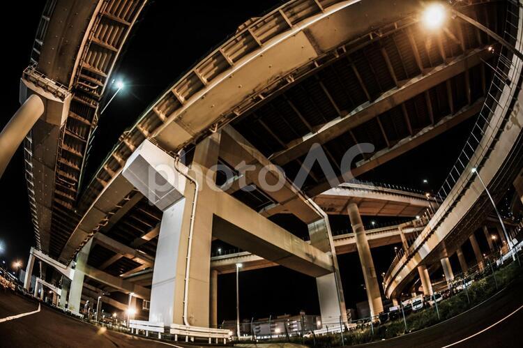 首都高速湾岸線・大黒ジャンクション（横浜市鶴見区） 大黒ジャンクション,首都高速湾岸線,湾岸線の写真素材