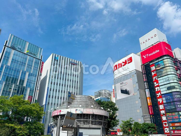 新宿駅東口の風景 新宿駅,新宿駅東口,駅周辺の写真素材