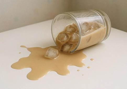 倒れたアイスカフェラテ 倒れたアイスカフェラテの写真
