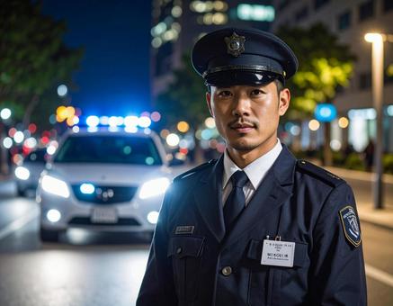 A private security guard rushed to the scene in the middle of the night., urgent, security guard, guardman, JPG