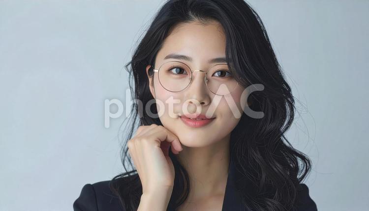 エレガントなメガネをかけた女性モデル 女性,モデル,ポートレートの写真素材