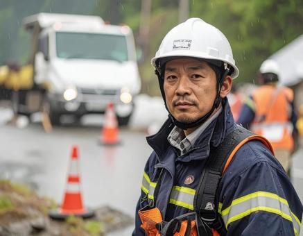 災害派遣・土砂災害に立ち向かう現場責任者 災害派遣・土砂災害に立ち向かう現場責任者の写真