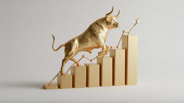 成功への道を切り開く金色の雄牛と上昇曲線 成功への道を切り開く金色の雄牛と上昇曲線の写真