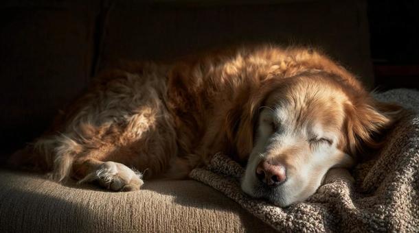 眠る老犬・ゴールデンレトリバー・ペット 眠る老犬・ゴールデンレトリバー・ペットの写真