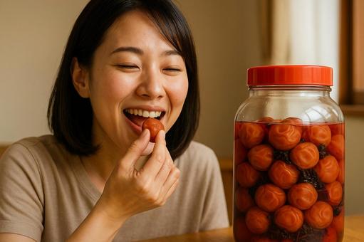 シソ漬け梅干しを味わう シソ漬け梅干しを味わうの写真