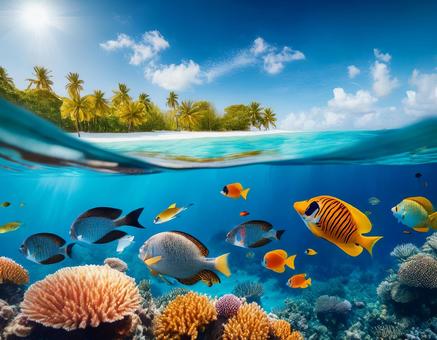 海で泳ぐカラフルな熱帯魚 海で泳ぐカラフルな熱帯魚の写真