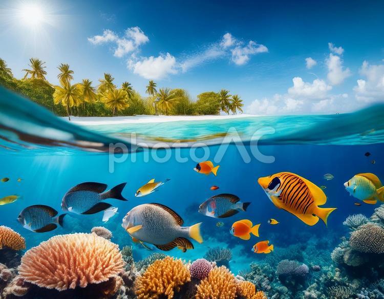 海で泳ぐカラフルな熱帯魚 熱帯魚,海,海面の写真素材