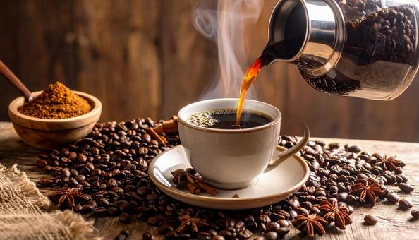 美味しそうなホットコーヒーを注ぐイメージ 美味しそうなホットコーヒーを注ぐイメージの写真