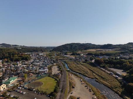 神奈川・中津川 2025年秋 ドローン,空撮,中津川の写真素材