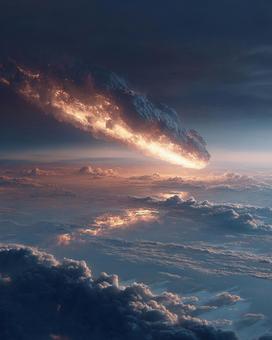空を焦がす隕石の落下と広がる波紋 空を焦がす隕石の落下と広がる波紋の写真
