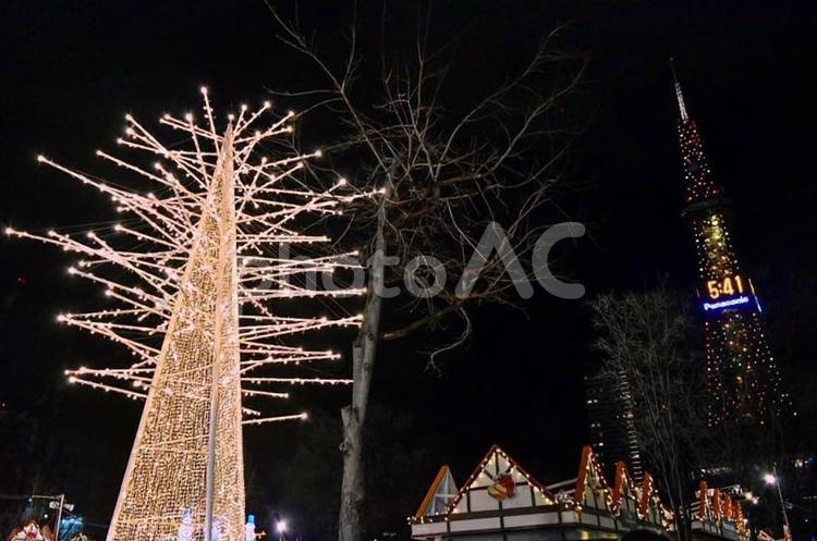 さっぽろテレビ塔とミュンヘンクリスマス市 さっぽろテレビ塔,イルミネーション,クリスマスの写真素材