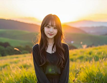 夕暮れの高原で 夕暮れの高原での写真