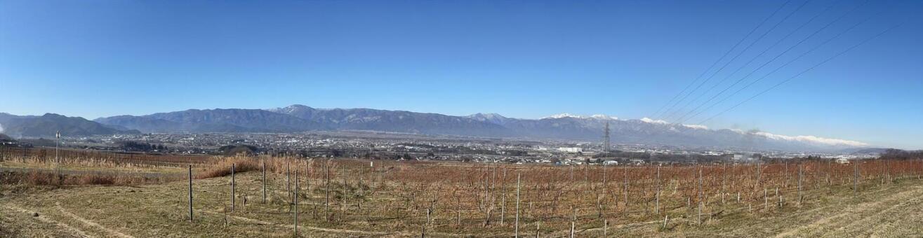 初冬の北アルプスと松本平（パノラマ） 北アルプス,初冬,12月の写真素材