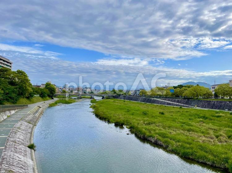 初夏の京都七条大橋と鴨川 鴨川,京都,京都市の写真素材