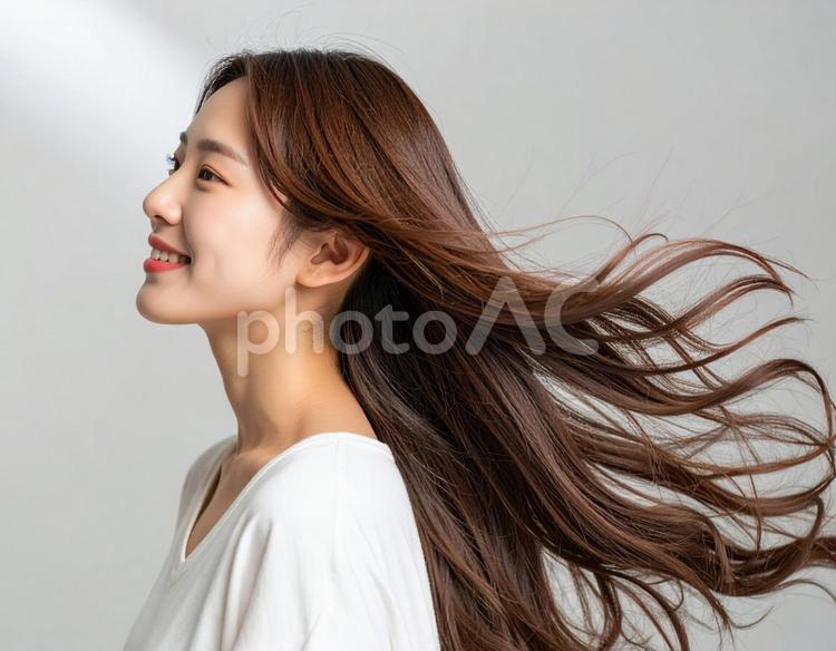 茶髪ロングヘア　ツヤ髪　ヘアモデル1 茶髪,ツヤ髪,ロングヘアの写真素材