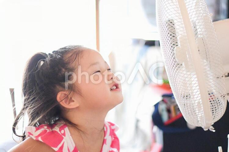 扇風機の風を受ける子供 扇風機,風,子供の写真素材