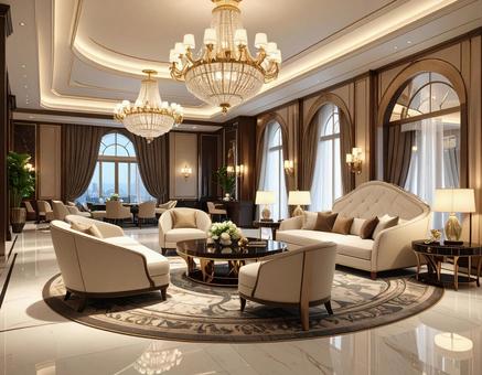A luxurious hotel lobby with a relaxing atmosphere, hotel, lobby, advanced, JPG