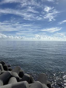 夏の朝の海 水平線 夏の朝の海 水平線 水平線,夏,海の写真素材