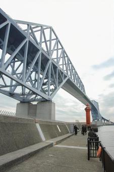 東京ゲートブリッジ下の堤防 東京ゲートブリッジ下の堤防の写真